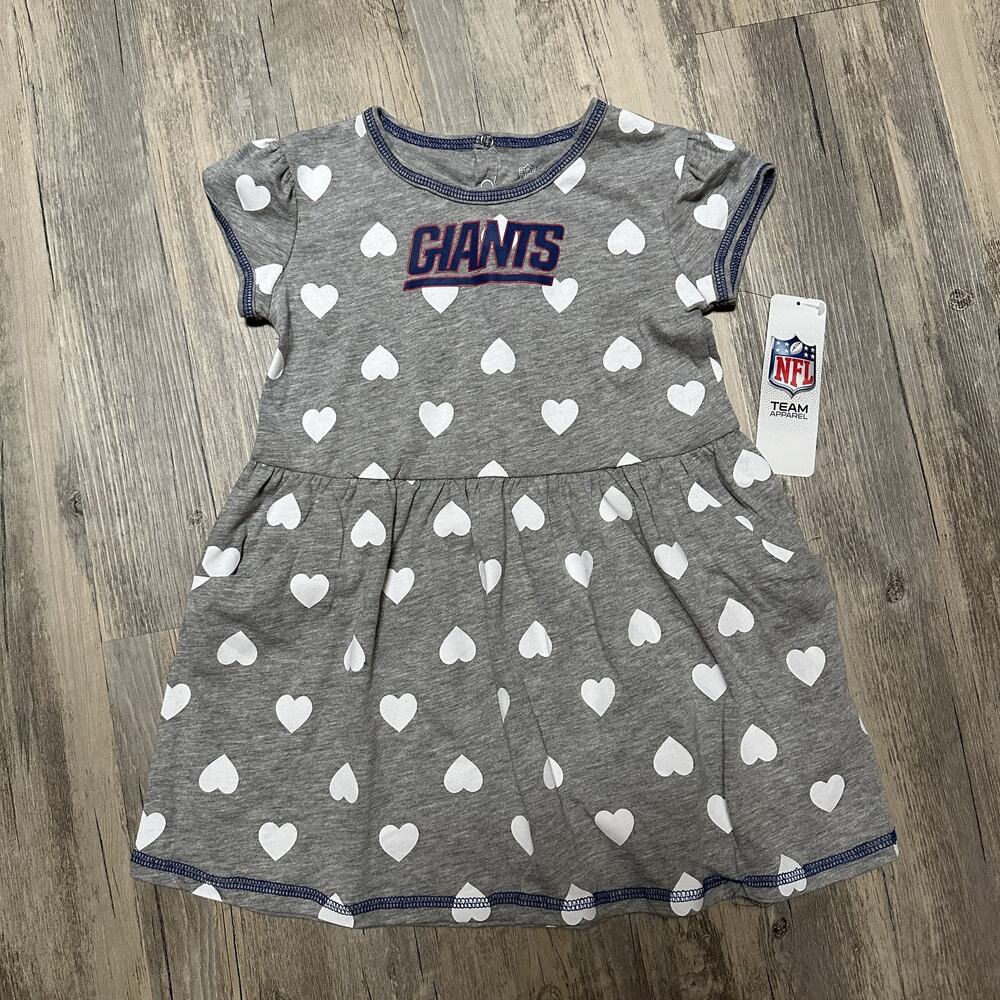 NFL Team Apparel Baby Toddler Girls 4T New York Giants Gray Heart Dress NWT